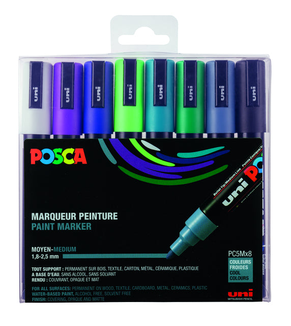 Paintmarker Uni POSCA PC5M M 8st koele kleuren