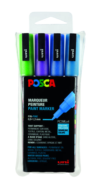 Paintmarker Uni POSCA PC3M F 4st glitter koel