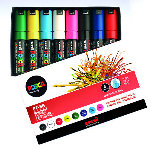 Paintmarker Uni POSCA PC8K B schuin 8st assorti