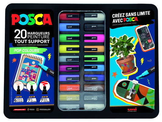 Paintmarker Uni POSCA Pop Colours metalen 20st