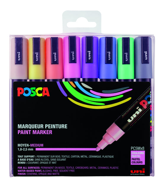 Paintmarker Uni POSCA PC5M M 8st pastel kleuren