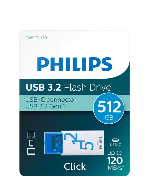 Philips USB 512GB USB-C Click Ocean Blue