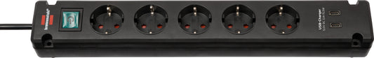 Stekkerdoos Brennenstuhl Brem 5vdig 2 USB C 3m zw