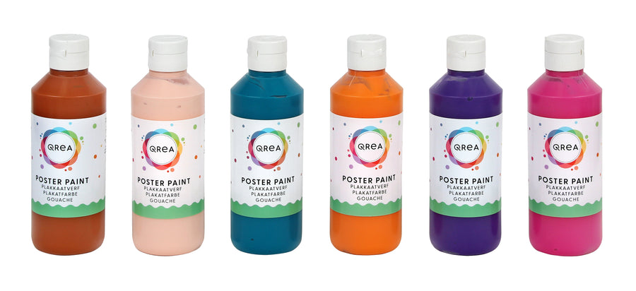 Plakkaatverf Qrea set à 6  fun kleuren 250ml