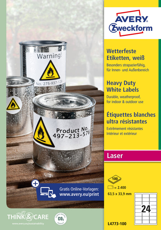 Etiket Avery Zweckform L4773-100 63.5x33.9 2400st