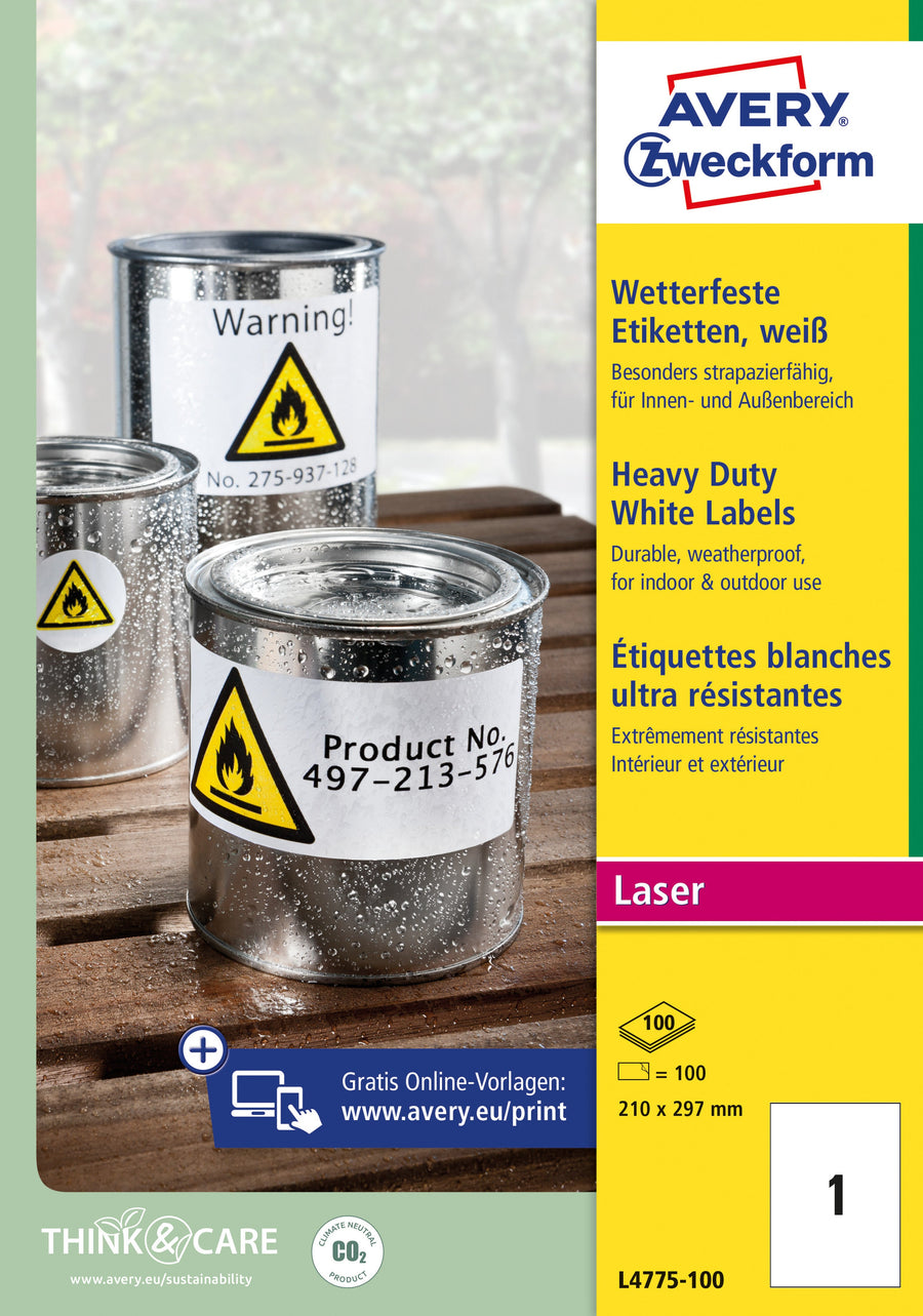 Etiket Avery Zweckform L4775-100 210x297mm 100st