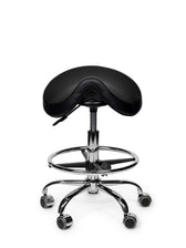 Premium zadelkruk zwart laag met voetring