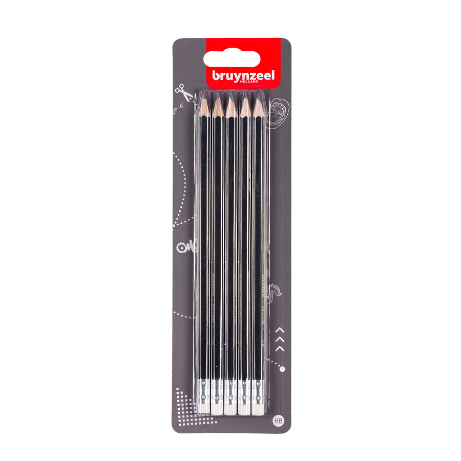 Grafietpotlood Bruynzeel Teens HB met gum 5 stuks