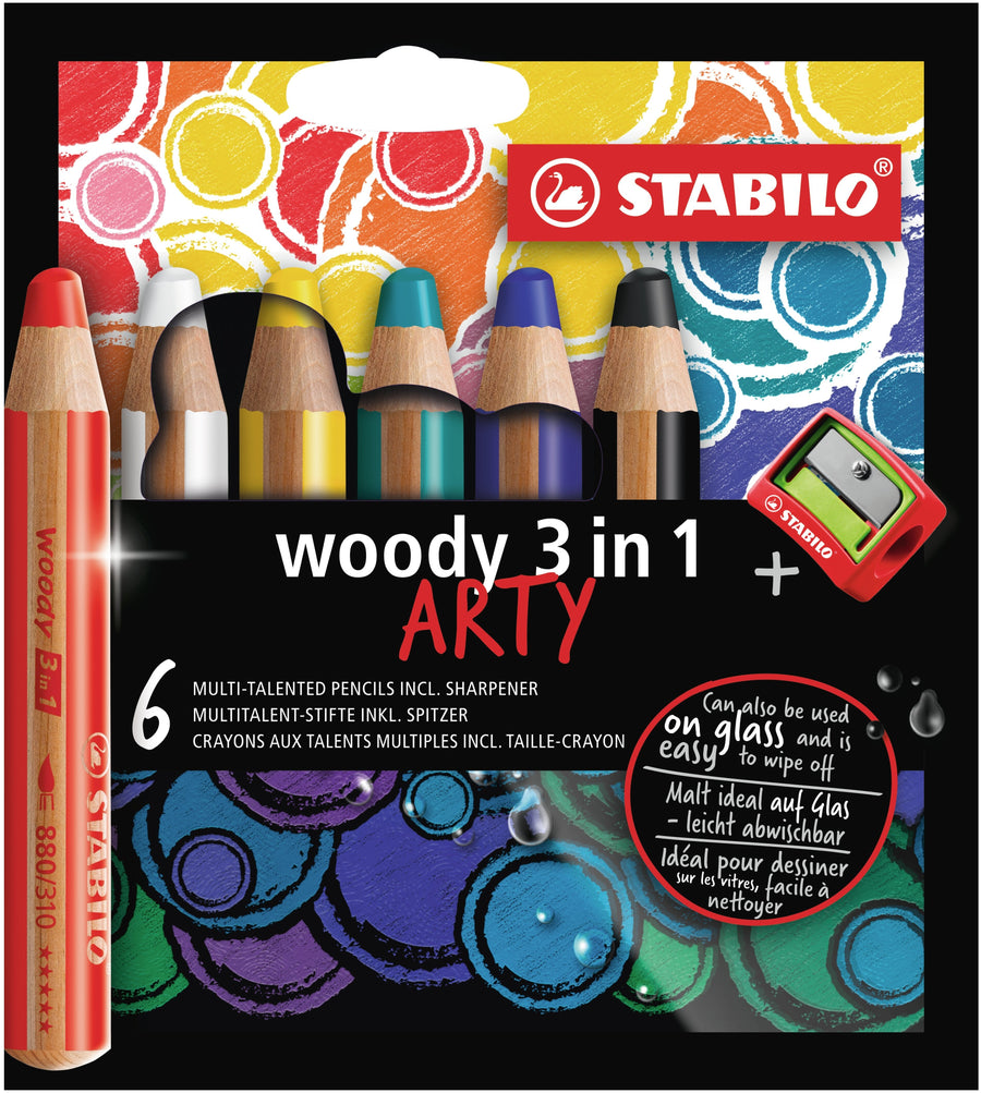 Kleurpotlood STABILO 880 woody 3 in 1 Arty 6st