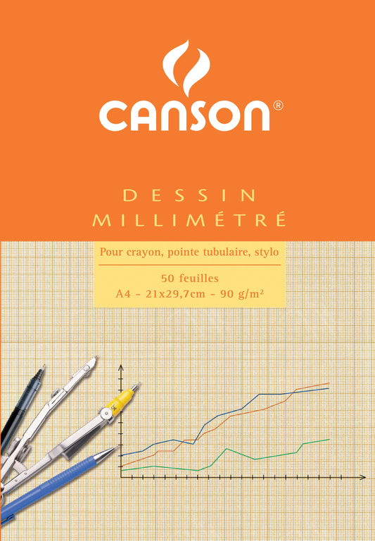 Millimeterpapier Canson bruingeel bedrukt A4 wit