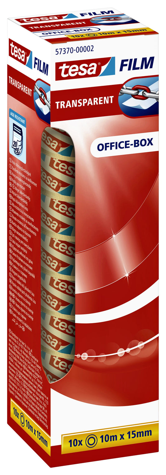 Plakband tesafilm 10mx15mm transparant 10 rol