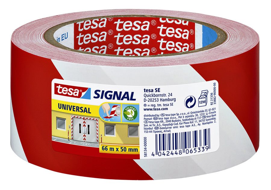 Waarschuwingsstape tesa 66mx50mm rood wit