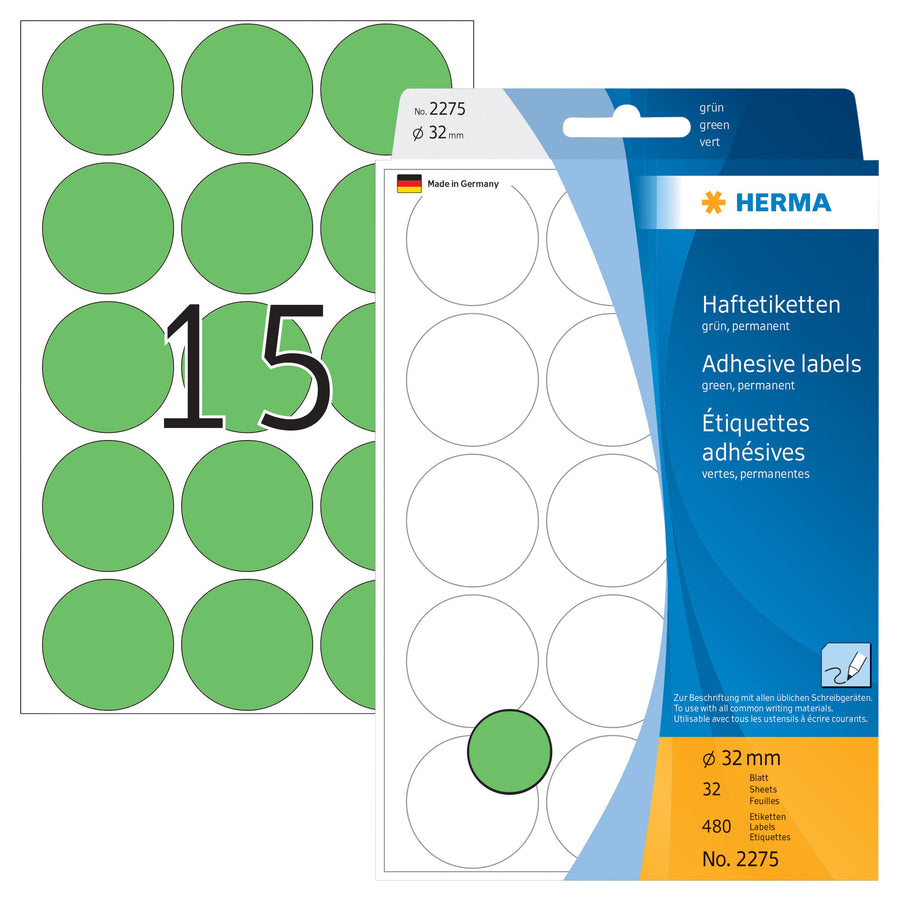 Etiket HERMA 2275 rond 32mm groen 480stuks