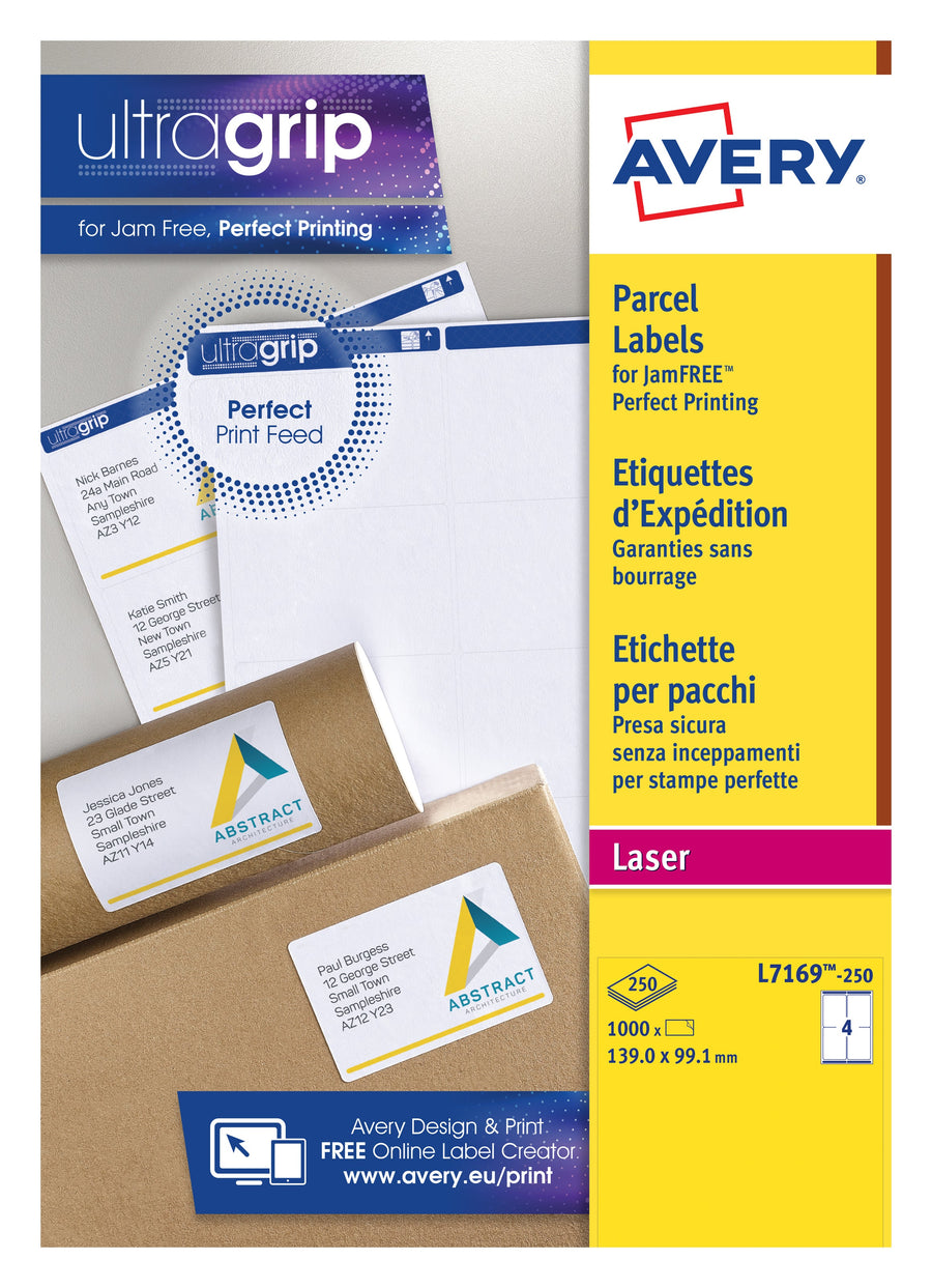 Etiket Avery L7169-250 99.1x139mm wit 1000stuks