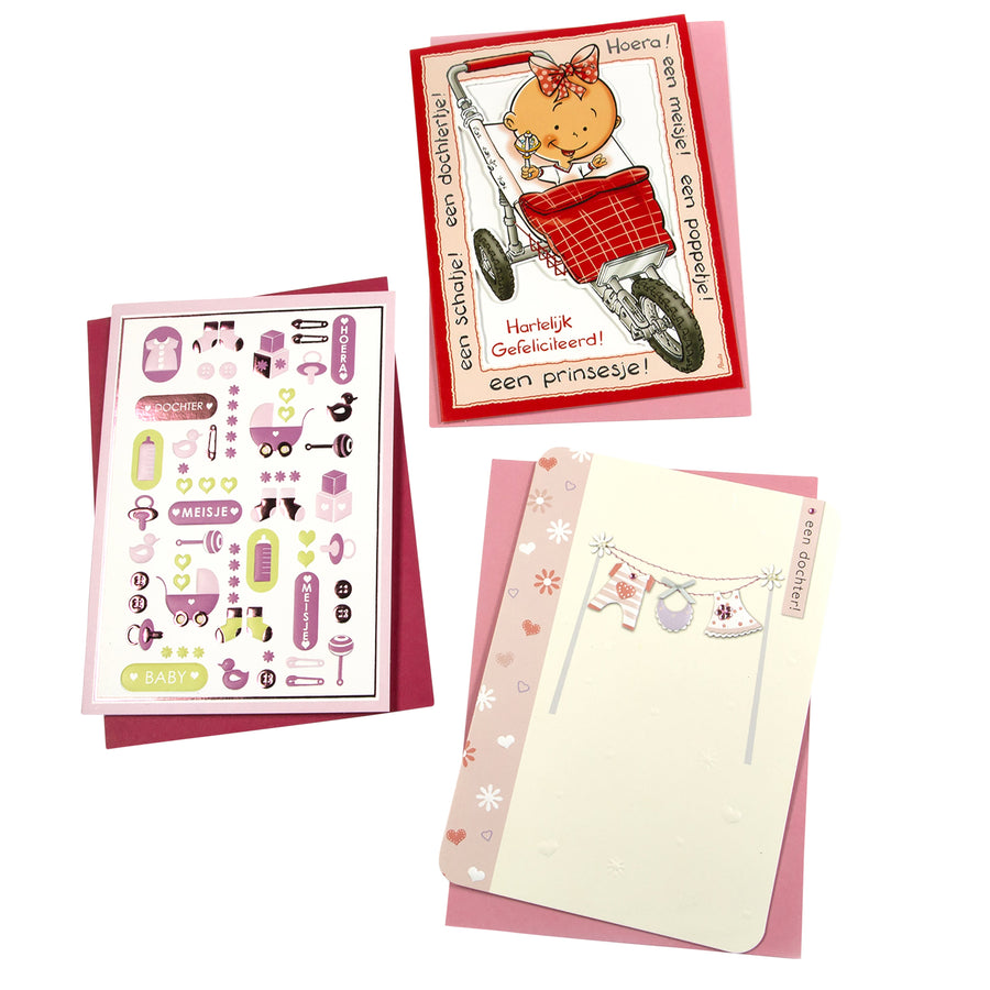 Wenskaart Paperclip navulset geb meisje 6 kaarten