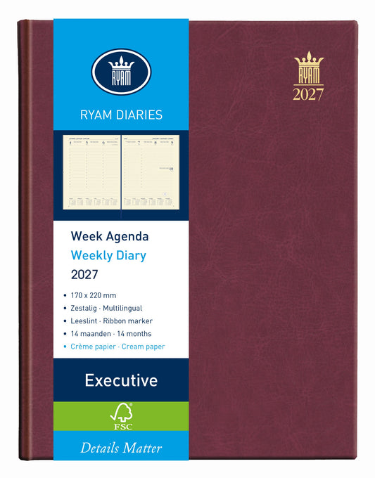 Agenda 2026 Ryam Executive Mundior 7d/2 bordeaux