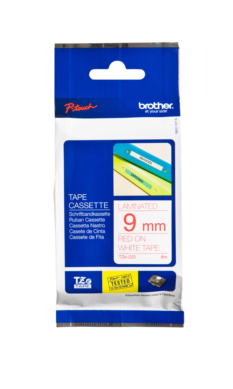 Labeltape Brother Ptouch TZe222 9mm wit