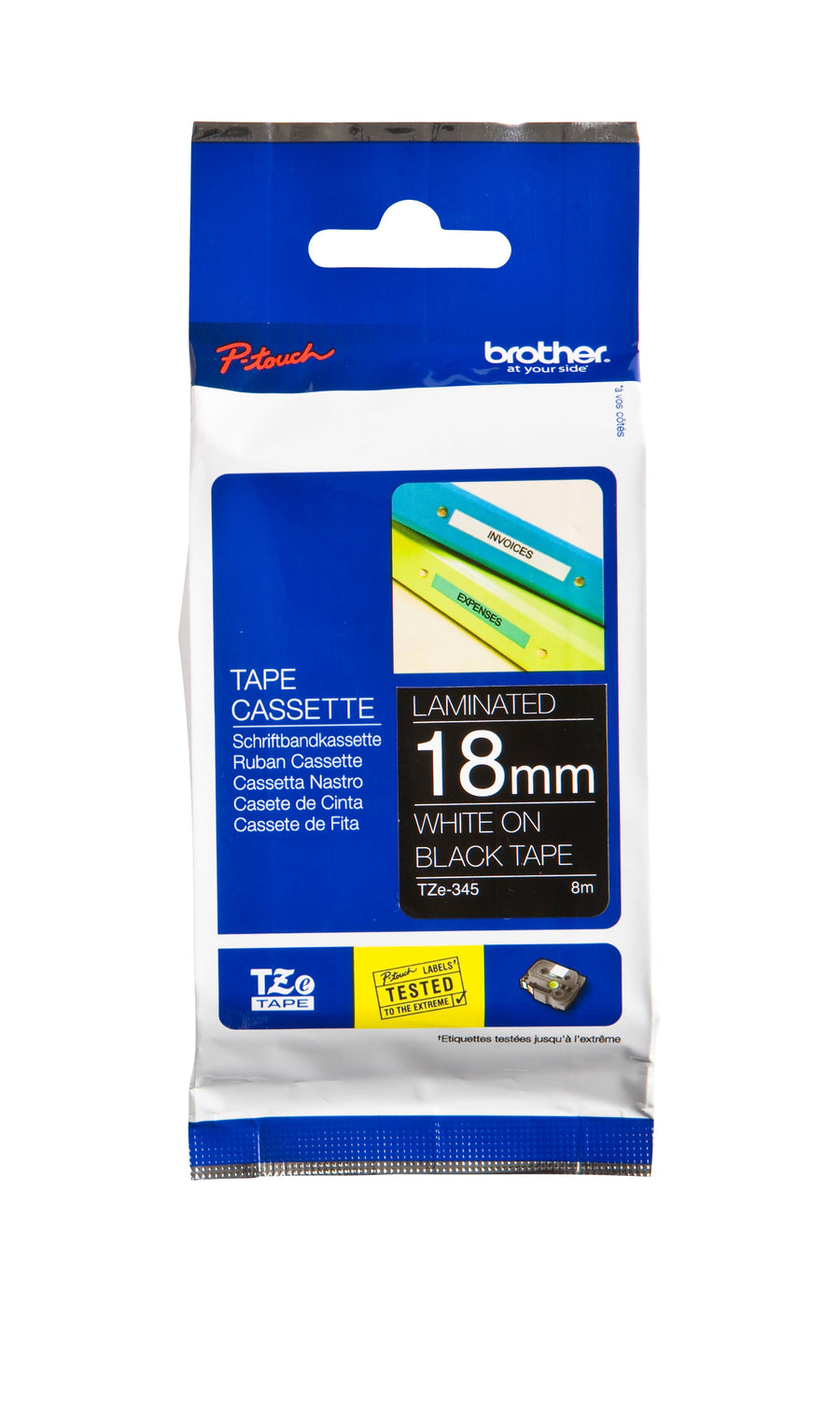 Labeltape Brother Ptouch TZe345 18mm zwart