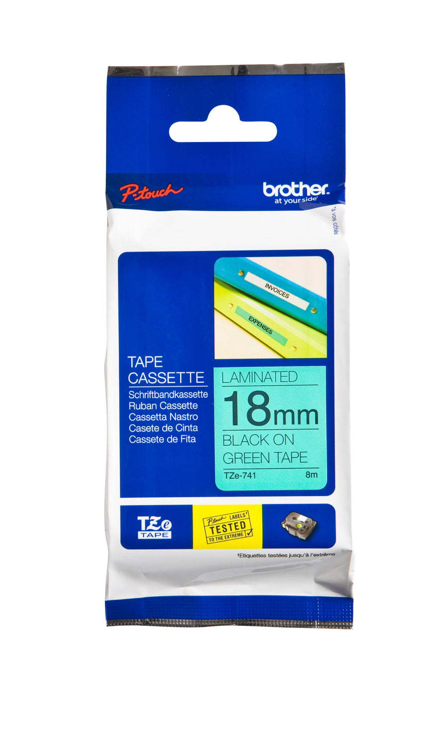 Labeltape Brother Ptouch TZe741 18mm groen