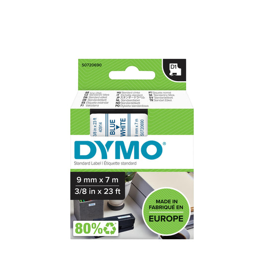 Labeltape Dymo LabelManager D1 polyester 9mm wit