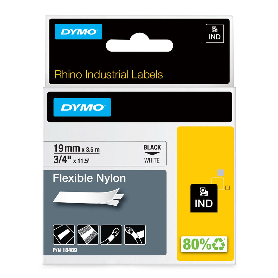 Labeltape Dymo Rhino industrieel nylon 19mm wit