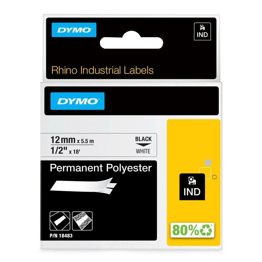 Labeltape Dymo Rhino industrieel polyester 12mm wt
