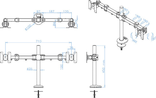 Monitorarm Neomounts D960DG doorvoerklem zwart