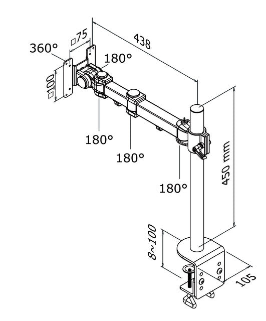 Monitorarm Neomounts D960 10 30 inch klem zwart
