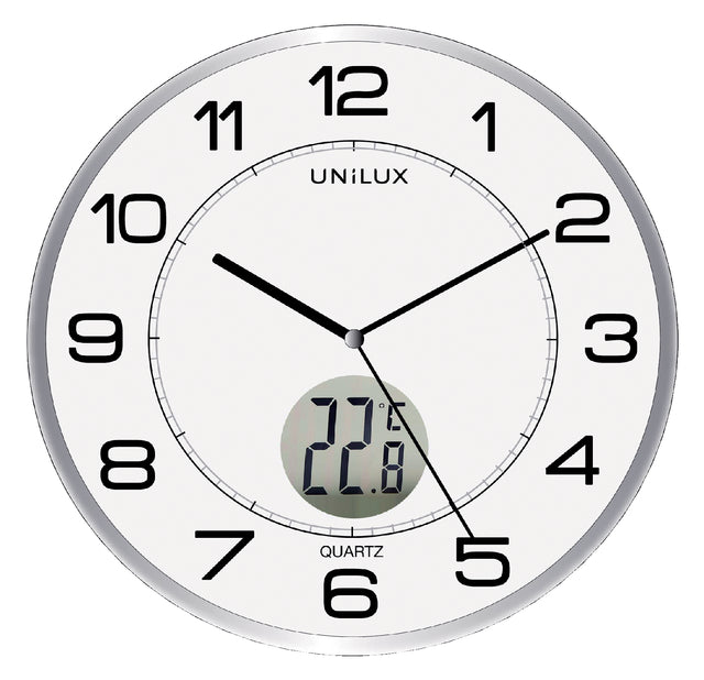 Wandklok Unilux Tempus dia 30.5cm lichtgrijs/wit