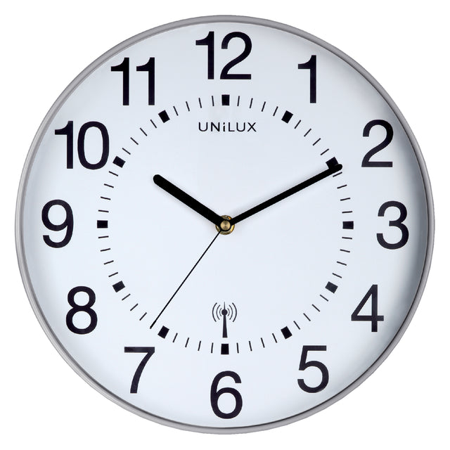 Wandklok Unilux Wave radio dia 30cm zilvergrijs/wt