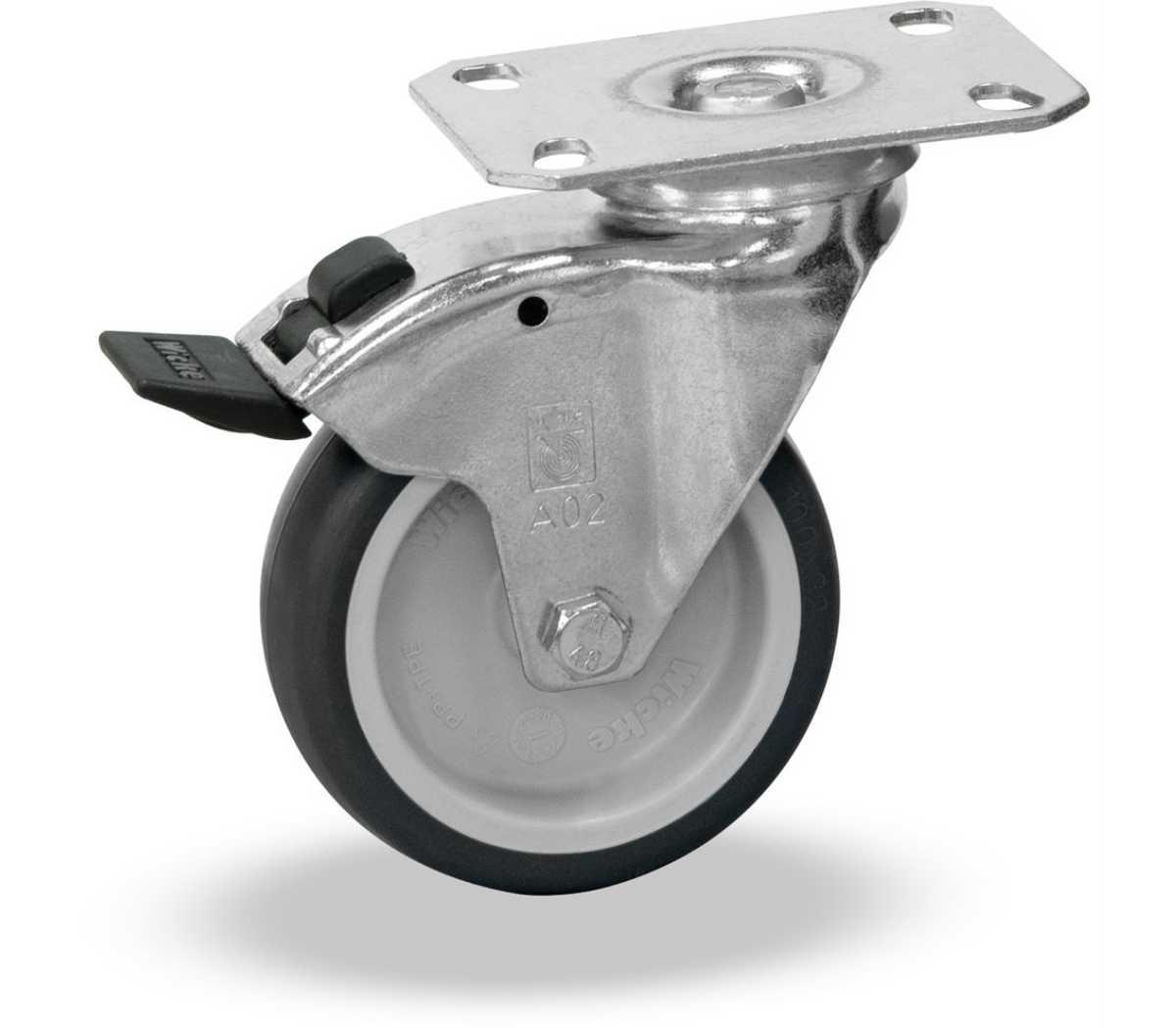 Zwenkwiel met rem 125 x 32 mm - met TPE-wielen