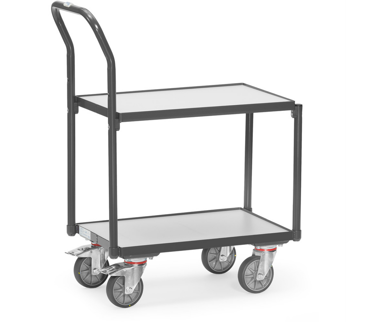 ESD-Eurobakken rolplateau met duwbeugel - 2 Etages met rand, laadvlak 605 x 408 mm