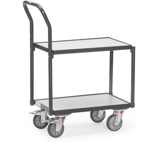 ESD-Eurobakken rolplateau met duwbeugel - 2 Etages met rand, laadvlak 605 x 408 mm